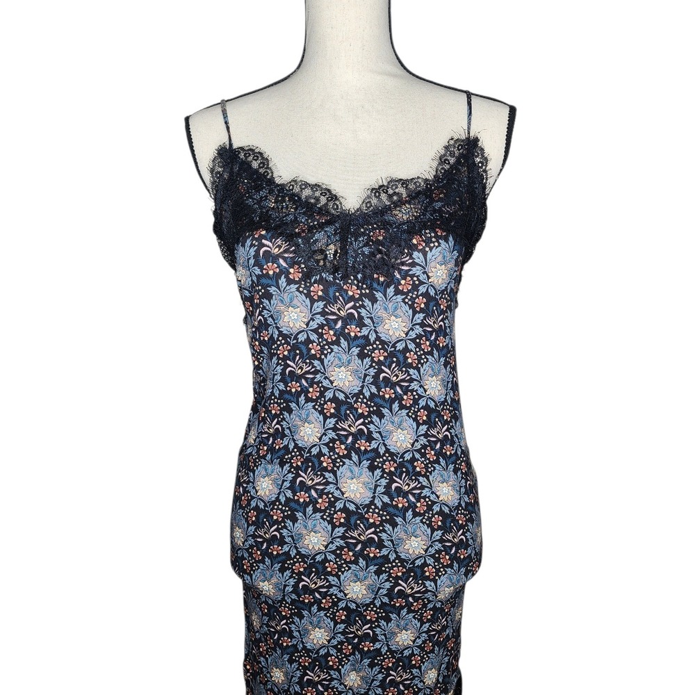 Ark & Co Floral Eyelash Lace Trim‎ Slip Dress Blue Peach Small Womens